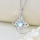 Witches Knot Necklace with Moonstone 925 Sterling Silver Wicca Moon Irish Celtic Pendant Jewelry for Women