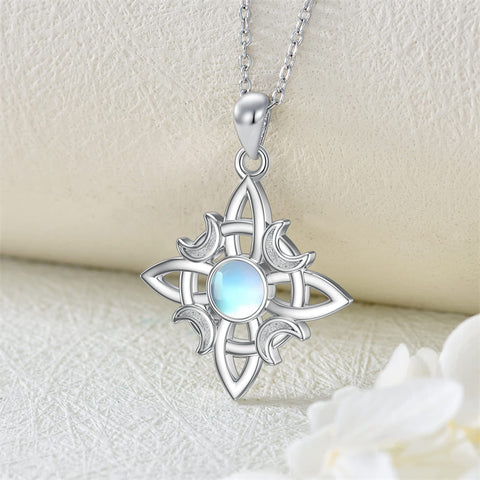 Sterling Silver Moonstone Witches Knot Pendant Necklace