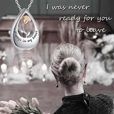 Sterling Silver 5A Cubic Zirconia Rose Infinity TearDangle Urn Necklace for Ashes