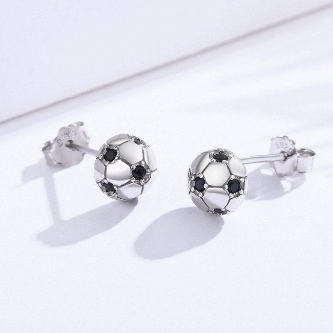 World Cup Soccer Stud Earrings Sterling Silver Cubic Zirconia Cute Animal Earrings Jewelry for Women Gifts