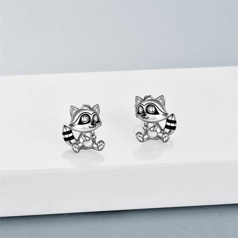 Raccoon Earrings Sterling Silver Cute Animal Stud Earring for Women Teens Birthday