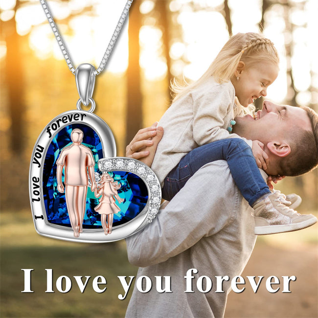 Father Daughter Necklace Crystal Heart Pendent Necklace Birthday Christmas Jewelry Gifts From Dad for Girls Daughter