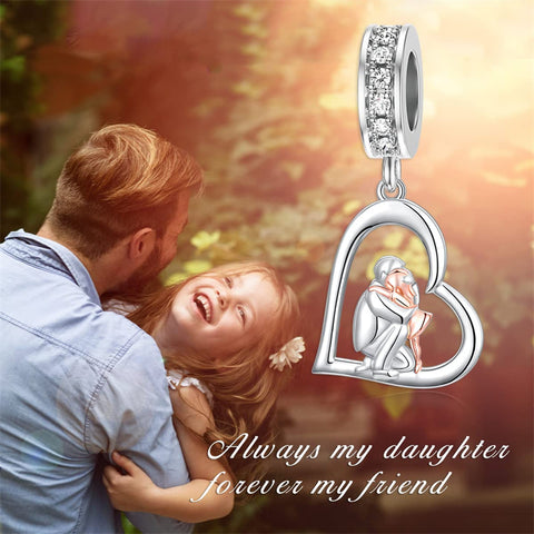 Father Daughter Charm fit Pandora Charms Bracelet Sterling Silver Charms for Bracelets Birthday for Daughter Mother