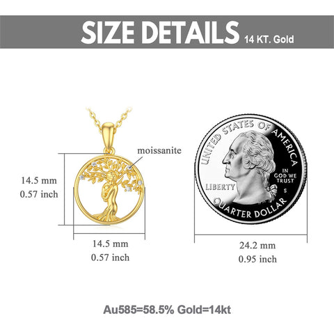 14K Gold Moissanite Mother Child & Tree of Life Pendant Necklace