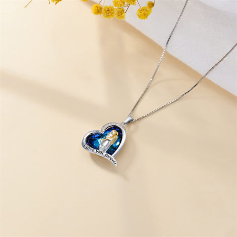 Sterling Silver Father Daughter Necklace Crystal Heart Pendent Necklace