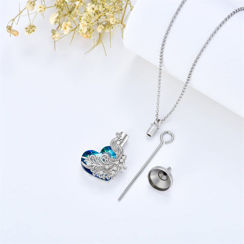 Sterling Silverl Crystal Peacock Urn Necklace for Ashes