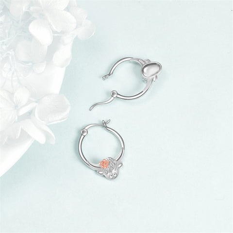 Sterling Silver Highland Cow Hoop Earrings
