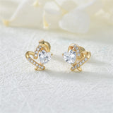 14K Gold Heart Stud Earrings, 14K Real Gold Stud Earrings with Cubic Zirconia, Solid Gold Elegant Earrings for Mother Wife Women Girls Yourself