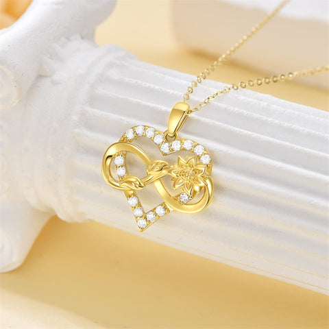 14k Gold Sunflower Heart Necklace for Women Real Gold Flower Infinity Necklace You are My Sunshine Necklace