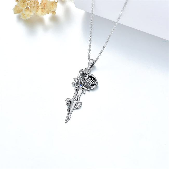 Rose Sword Necklace 925 Sterling Silver Dagger Knife Necklace for Women Girls Men Boys Medieval Sword Pendant Dagger Jewelry Birthday Gifts