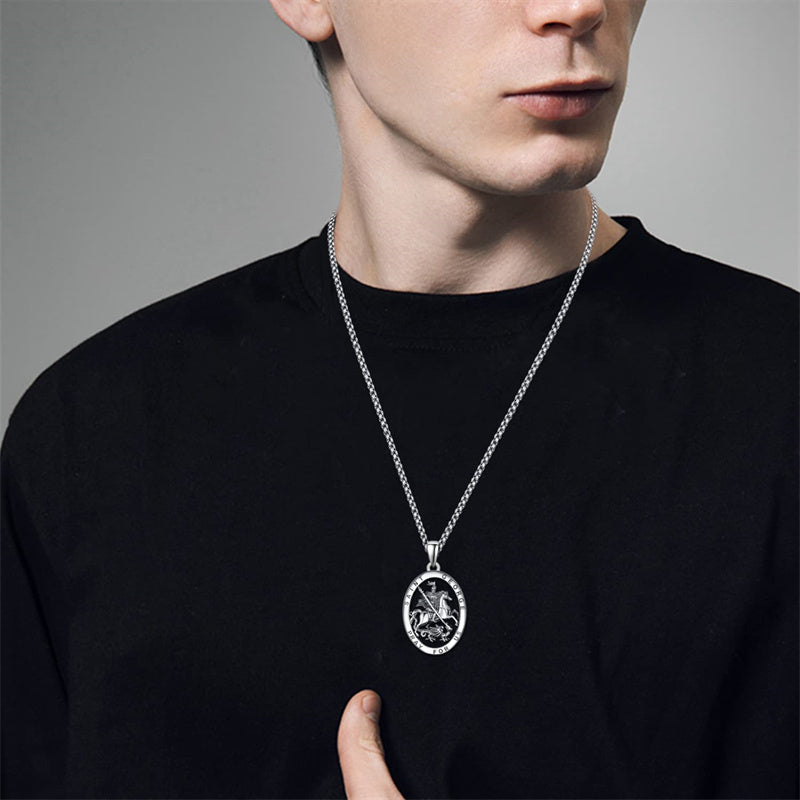 925 Sterling Silver Patron Saint Medals | Amulet Necklace Protection Jewelry for Men with 2.5mm 22"+2" Chain