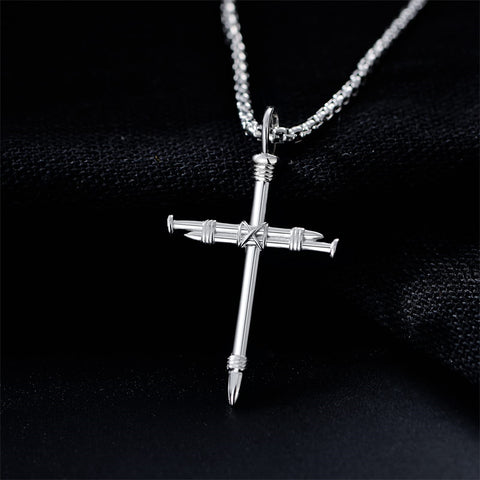 Sterling Silver Cross Pendant Necklace with Stainless Steel Chain for Men