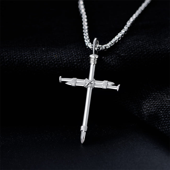 Cross Necklace for Men Sterling Silver Men’s Cross Necklace with Stainless Steel Chain Jewelry Gift for Men Boy