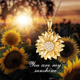 Solid 14K Sunflower Pendant Necklace, Real Gold Flower Necklace  You are May Sunshine Necklace Fine Jewelry Gifts for Wife, Mom,Girlfriend, 16''-18''