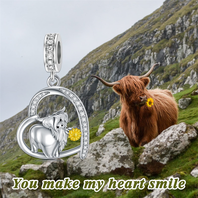 Highland Cow Charm Sterling Silver Cow Beads for Cow Bracelet Highland Cow Jewelry Gifts for Women Girls