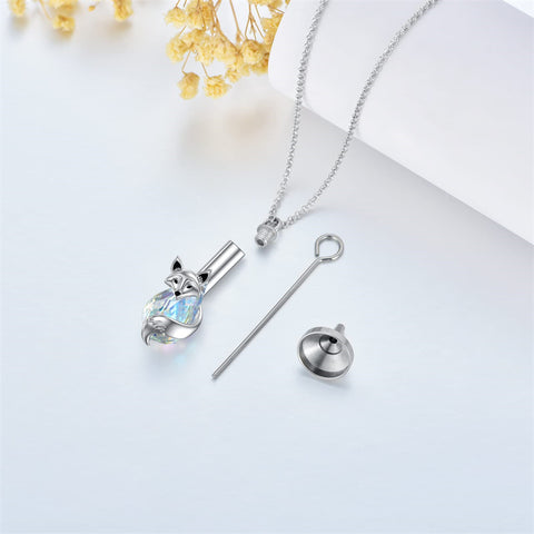 Sterling Silver Crystal Fox Urn Necklace for Ashes