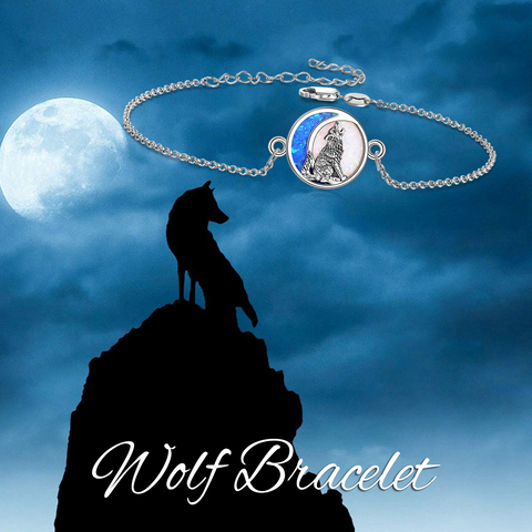 Wolf Anklet Animal Anklet for Women Girls Beach Themed Gifts Sterling Silver Beach Foot Jewelry Wolf Opal Moon Anklet