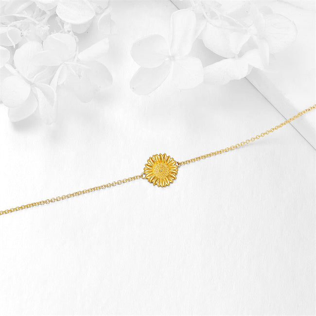 14k Yellow Gold Sunflower Bracelet for Women Sunflower Jewelry Gifts for Her