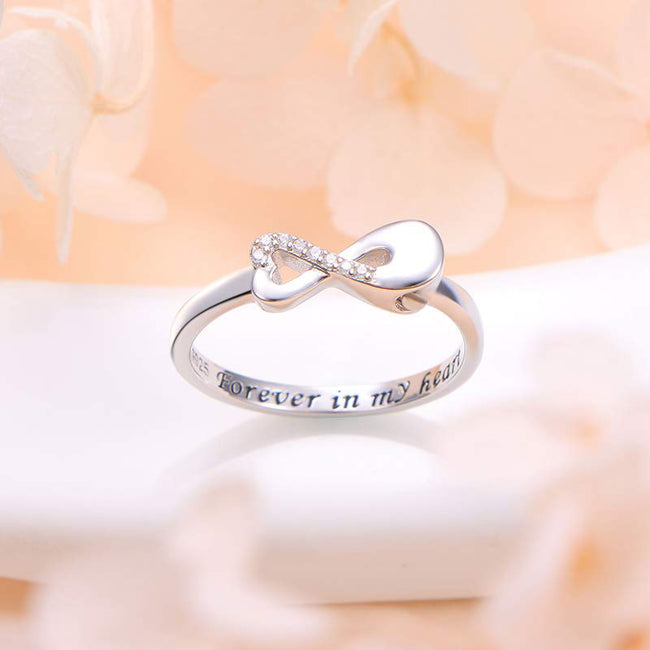Sterling Silver Forever In My Heart Infinity Mini Ring Heart Shape Hold Loved Ones Ashes Cremation Urn Ring for Women Finger Ring
