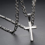 925 Sterling Silver Cross Pendant Necklace for Men Women 5mm Stainless Steel Diamond-Cut Durable Figaro Chain Necklace