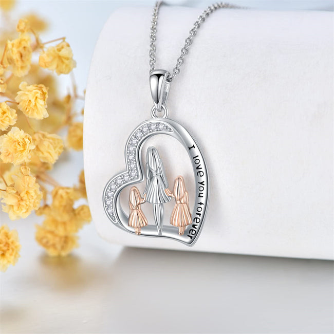 Mother Daughter Necklace Necklace 925 Sterling Silver Mama Pendant Necklace Mom Jewelry Gifts for Women Girls