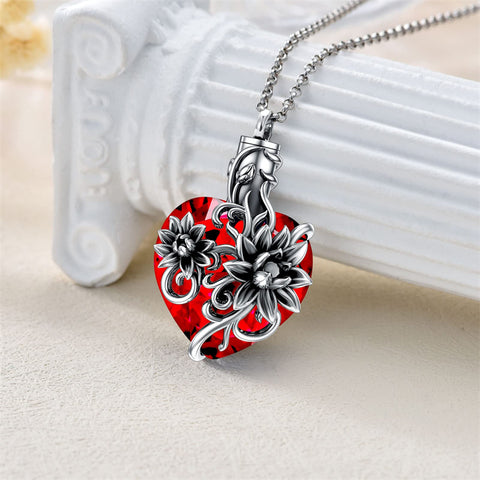 Sterling Silver Birthstone Birth Flower Crystal Urn Necklace for Ashes