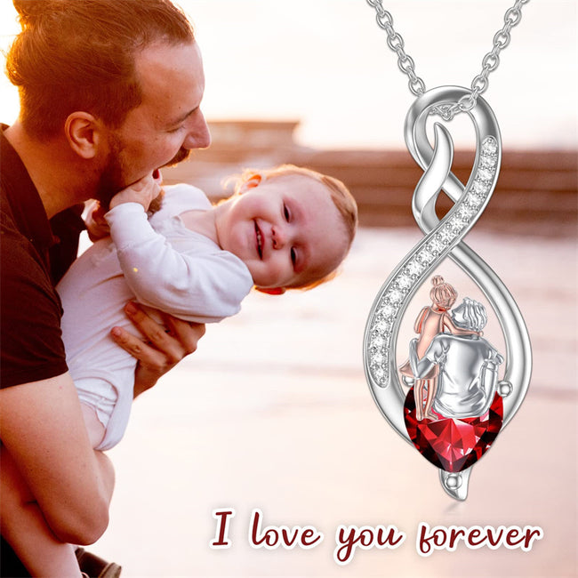 Daughter and Dad Father Necklace Sterling Silver Daughter Gifts Infinity Heart Pendant Birthstone Necklace for Daughter
