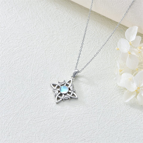 Sterling Silver Moonstone Witches Knot Pendant Necklace