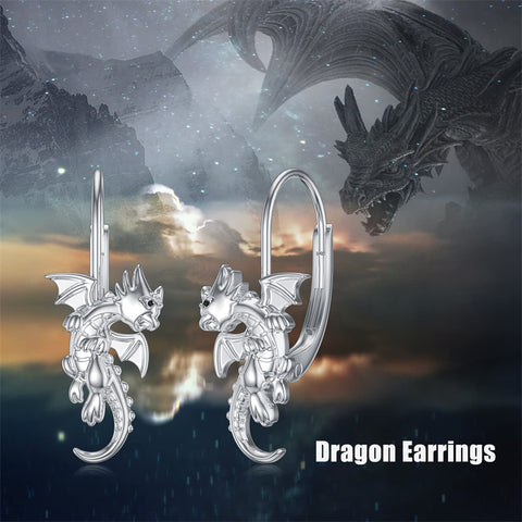 Dragon Earrings for Girls Women Animals Leverback Earrings Sterling Silver Drop Dangle Jewelry Gift