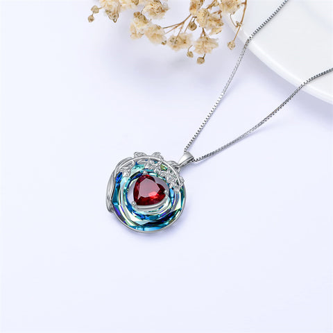 Birth Month Flower Necklace 925 Sterling Silver Flower Pendant Necklace with Blue Circle Crystal Birthday Jewelry