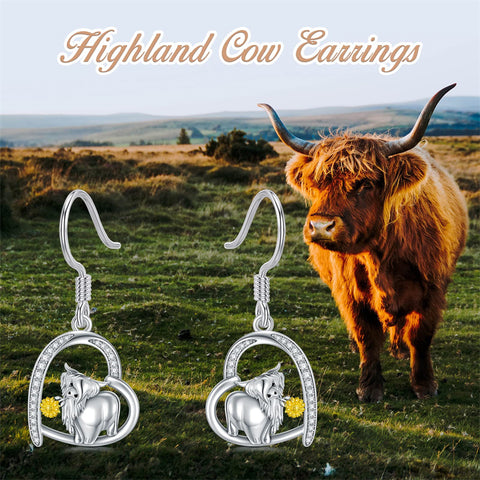 Highland Cow Earrings 925 Sterling Silver Western Cow Head Earrings Scottish Highland Cow Jewelry Gifts for Women