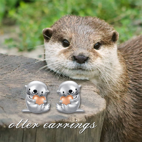 Sterling Silver Otter Stud Earrings