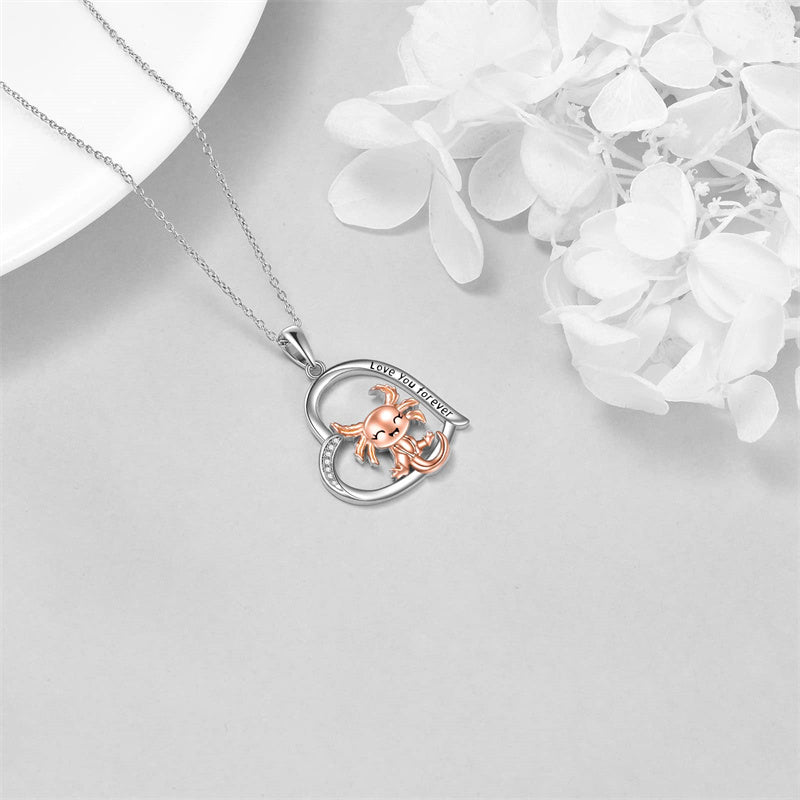 Heart Animal Necklace Sterling Silver Axolotl Pendant Necklace Heart Axolotl Jewelry for Women Girls Christmas Gifts
