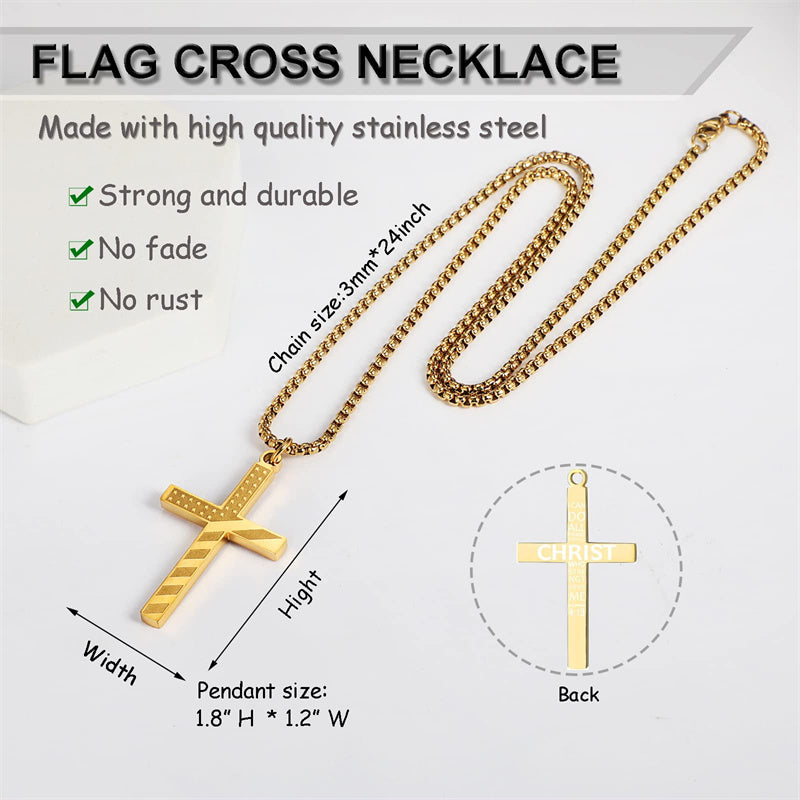 American Flag Cross Necklace for Men Patriotic Jewelry Stainless Steel