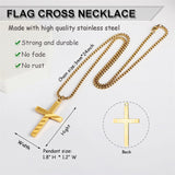 American Flag Cross Necklace for Men Patriotic Jewelry Stainless Steel Chain Religious Gift for Dad Boys