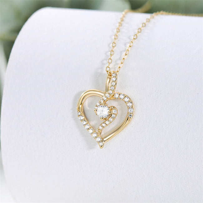 14K Solid Gold Heart Necklace for Women,Yellow Gold 0.55 Carat(CTTW ) Moissanite Heart Infinity Pendant Necklace Fine Jewelry
