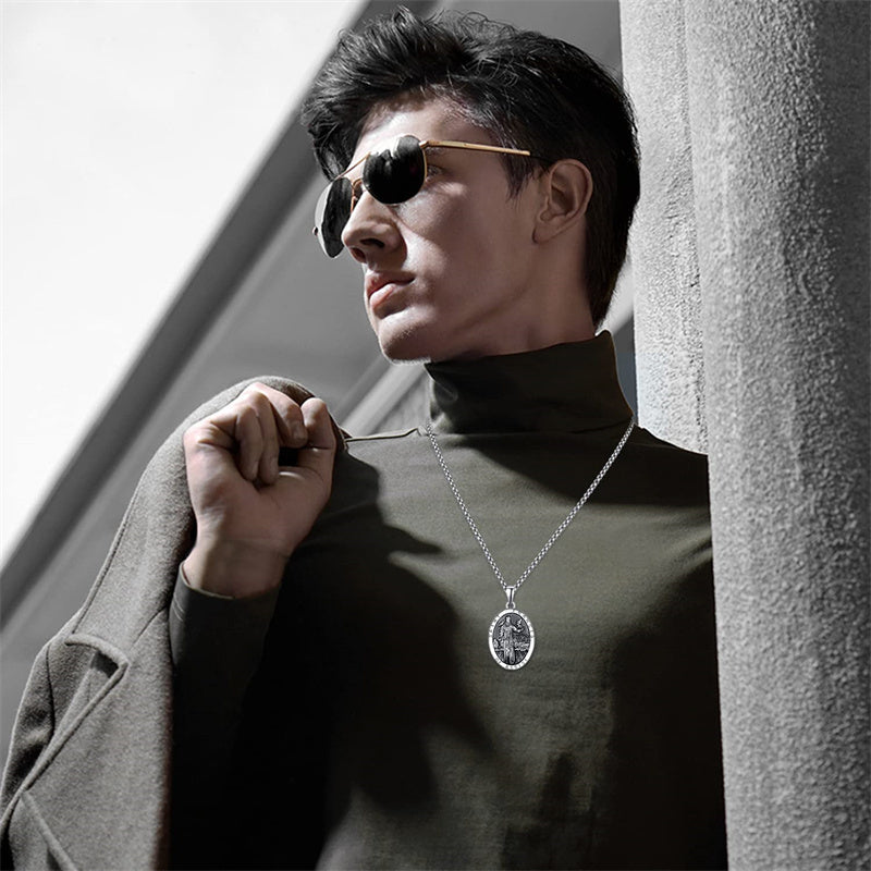 925 Sterling Silver Patron Saint Medals | Amulet Necklace Protection Jewelry for Men with 2.5mm 22"+2" Chain