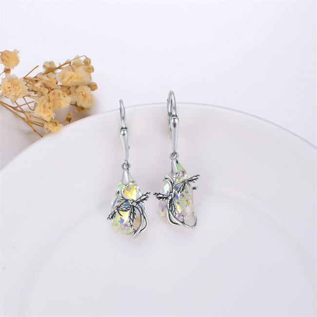 Dragonfly Dangle Earrings 925 Sterling Silver Hypoallergenic Dragonflies Teardrop Crystal Earrings Jewelry