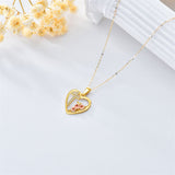 Solid 14K Gold Heart Flower Necklace for Women Real Gold Heart Shape Pendant with Cubic Zirconia Jewelry Gift for Mom