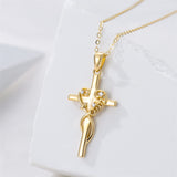 Cross Necklace Women 14K Yellow Gold Religious Holy Cross Pendant Necklace Jewelry Gifts for Women Girls Mother Daughter Wife Jesuits