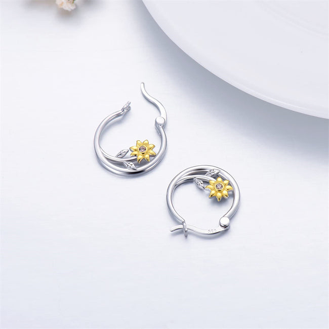 Sunflower Earrings Daisy Earrings 925 Sterling Silver Hoop Earrings Gifts for Women Girls Hypoallergenic Earrings