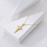 Cross Necklace Women 14K Yellow Gold Religious Holy Cross Pendant Necklace Jewelry Gifts for Women Girls Mother Daughter Wife Jesuits