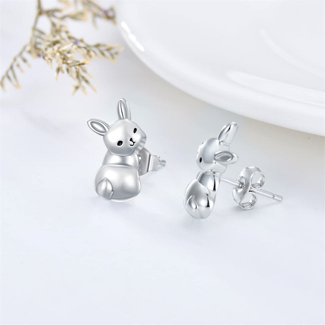 Rabbit Stud Earrings Sterling Silver Hypoallergenic Easter Bunny Earrings Jewelry Gifts for Women Teen Girls
