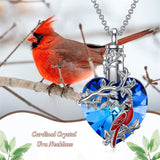 Urn Necklace Sterling Silver Heart Crystal Red Cardinal Memorial Keepsake Jewelry Pendant Christmas Gifts