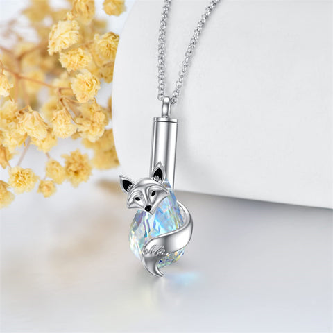 Sterling Silver Crystal Fox Urn Necklace for Ashes