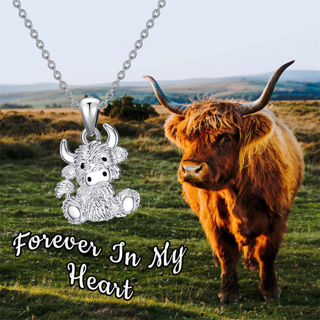 Mothers Day Gift Highland Cow Necklace 925 Sterling Silver Cow Pendant Charm Jewelry Mothers Day Birthday Graduation Gifts for Women Cow Lover