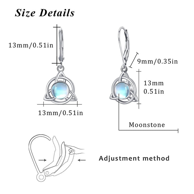 Celtic Earrings 925 Sterling Silver Moonstone / Turquoise Earrings Celtic Knot Jewelry for Girls Womens