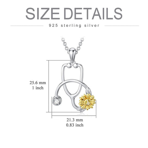925 Sterling Silver Stethoscope Necklace with Sunflower Birthstone Necklace for Women Medical Doctor Nurse Jewelry Gift
