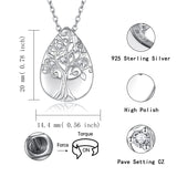 Tree of Life Teardrop Urn Necklace for Ashes Sterling Silver Family Tree Keepsake Cremation Pendant Memorial Jewelry for Women