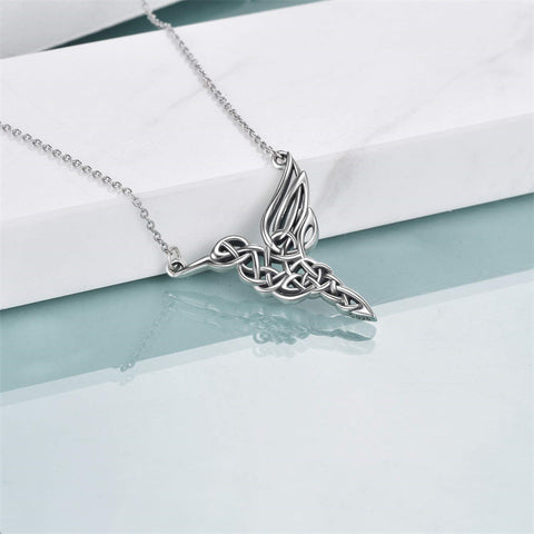 Hummingbird Necklace Sterling Silver Celtic Knot Pendant Viking Jewelry Gifts for Women Mom Her